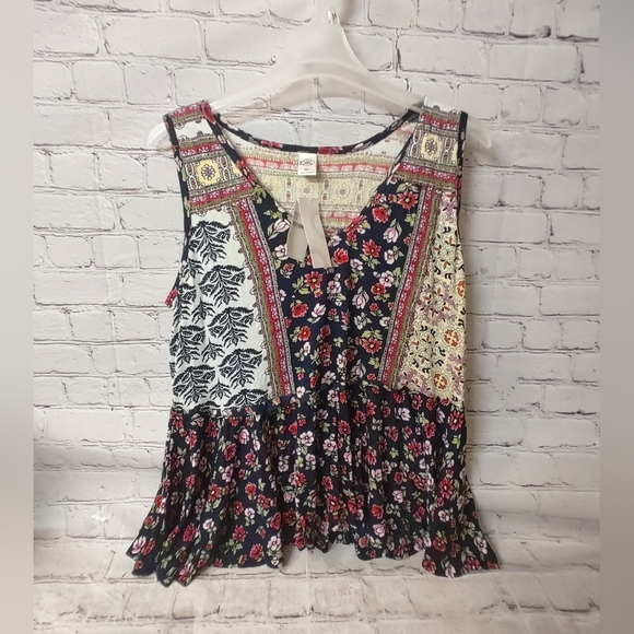 Bila Sleeveless Tunic Multi-media Floral Boho Paisley Sleeveless Tunic XL Flowy - Picture 1 of 6